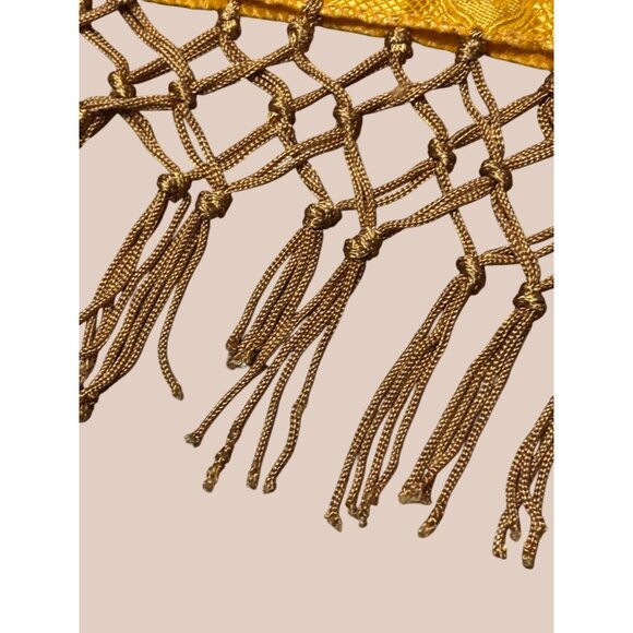 Vintage Gold Jacquard Scarf With Fringe Tassels 22" X 60" - Picture 3 of 6